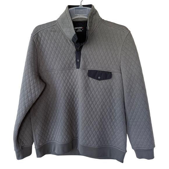 UNTUCKit Other - UNTUCKit Size L Gray/green & black half snap button up quilted pullover sweater